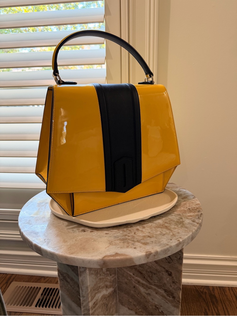 Byredo Yellow and Black Patent Crossbody Top-Handle Bag
